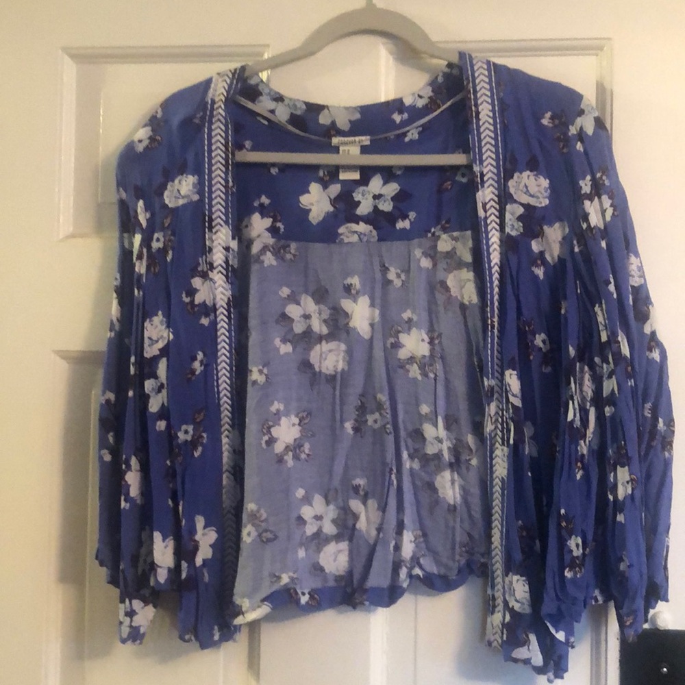 Medium blue and white floral cardigan